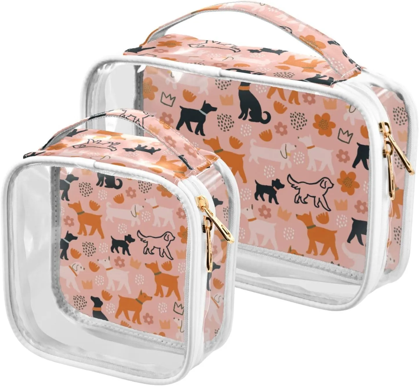 ZZKKO Clear Makeup Bags Dogs Flowers Autumn Travel Toiletry Bag Makeup Pouch Portable Transparent Waterproof Cosmetic Bag with Zipper & Handle for Women Men 2 Pack