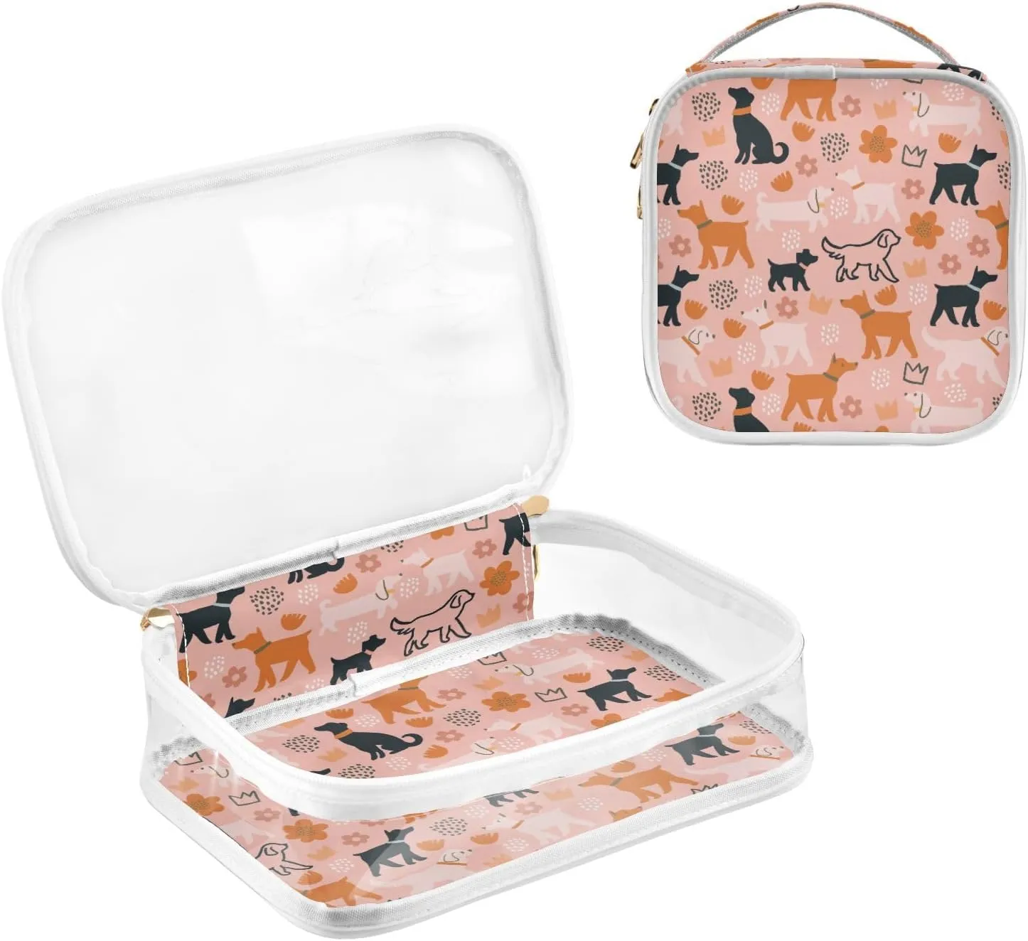 ZZKKO Clear Makeup Bags Dogs Flowers Autumn Travel Toiletry Bag Makeup Pouch Portable Transparent Waterproof Cosmetic Bag with Zipper & Handle for Women Men 2 Pack