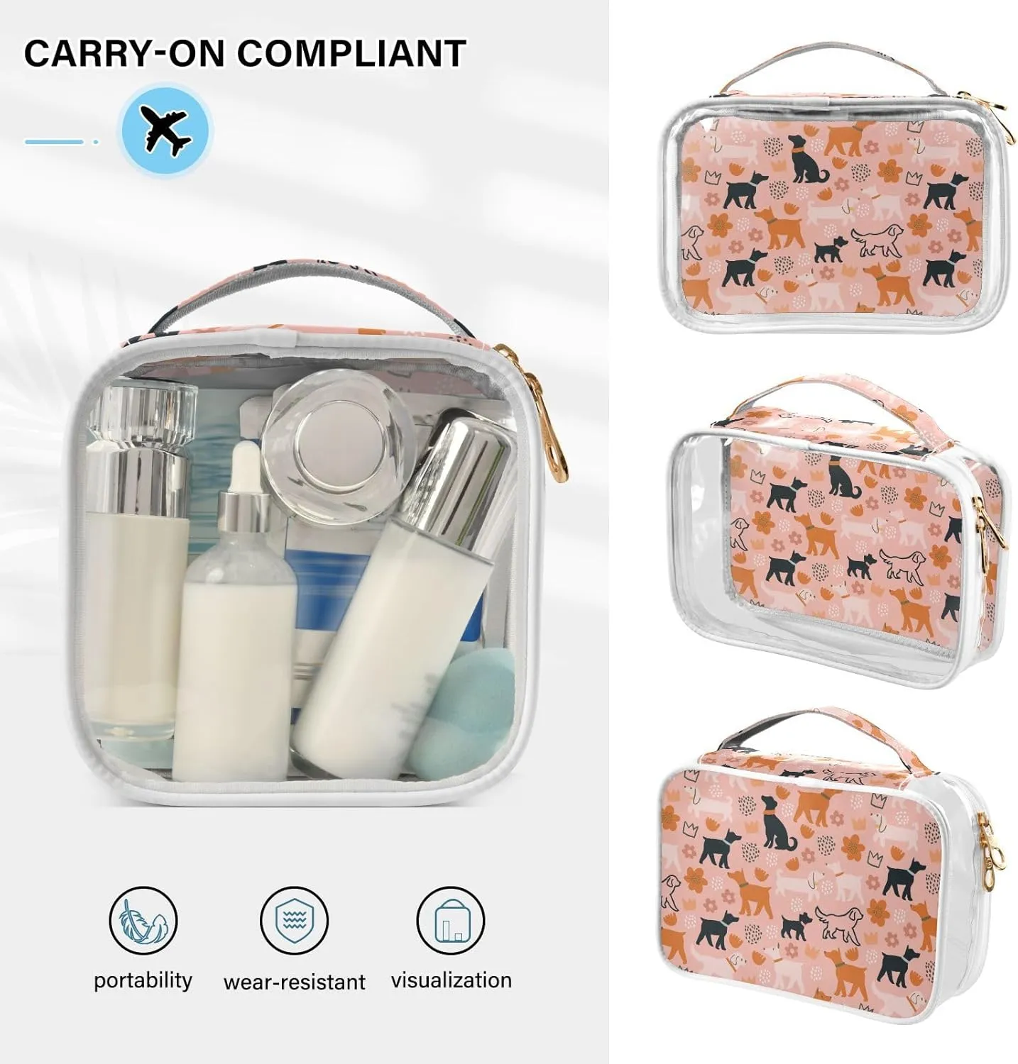 ZZKKO Clear Makeup Bags Dogs Flowers Autumn Travel Toiletry Bag Makeup Pouch Portable Transparent Waterproof Cosmetic Bag with Zipper & Handle for Women Men 2 Pack