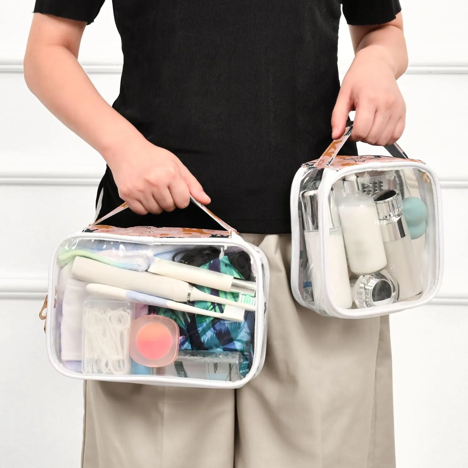 ZZKKO Clear Makeup Bags Dogs Flowers Autumn Travel Toiletry Bag Makeup Pouch Portable Transparent Waterproof Cosmetic Bag with Zipper & Handle for Women Men 2 Pack